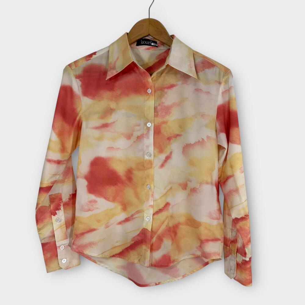 Kourt Women’s Size XS Yellow Orange Watercolor Tie Dye Button Up Rosie Shirt